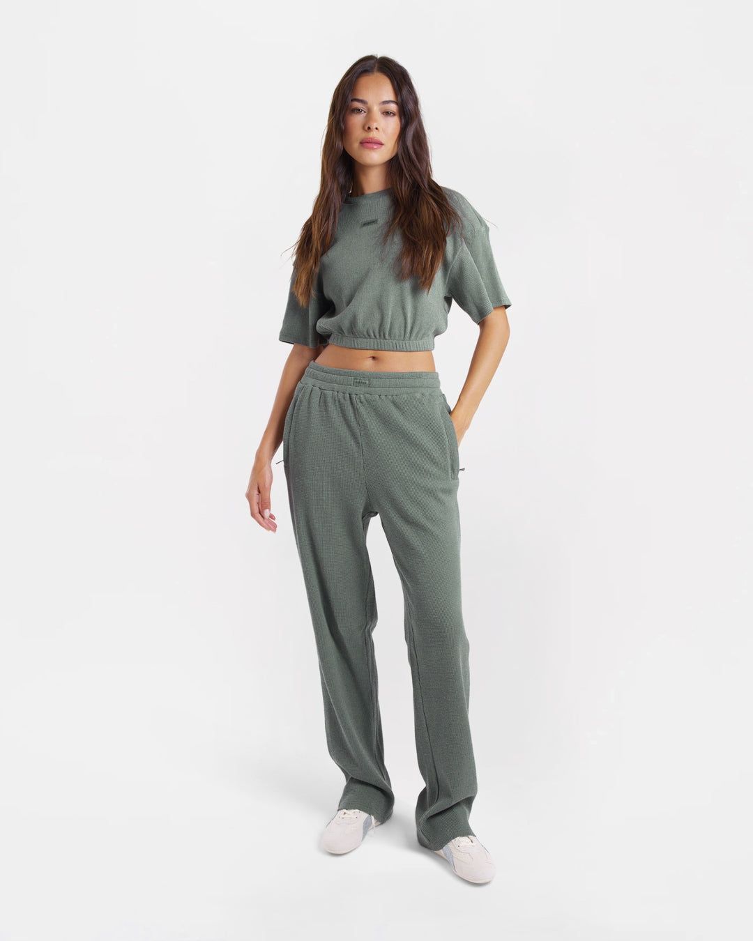 Футболка Shirley Waffle Cropped Зелена, XS