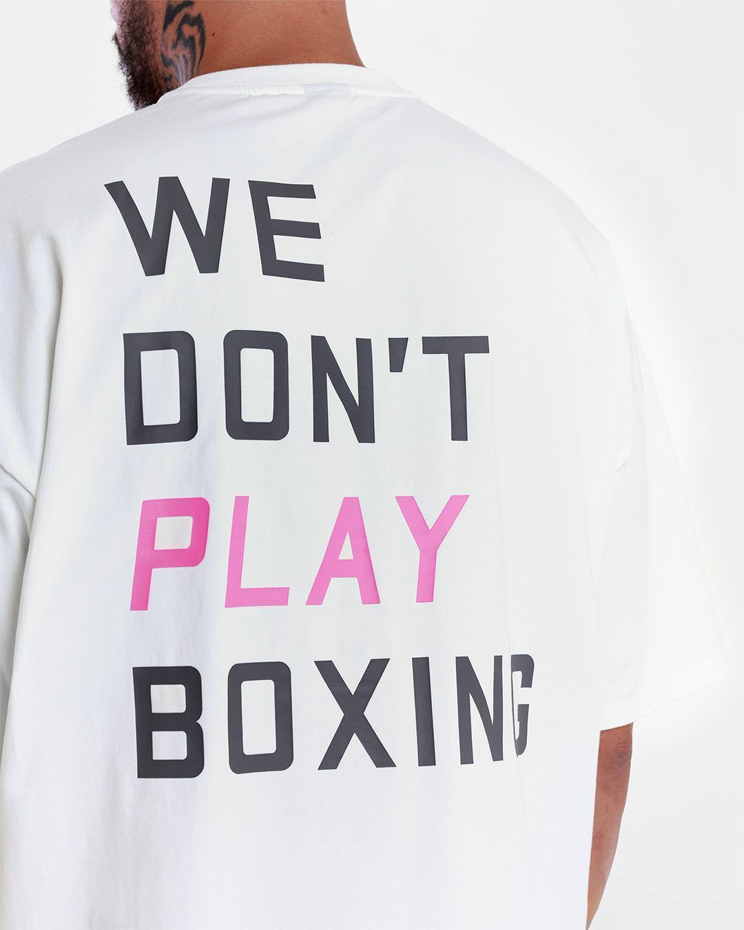 Футболка We Don't Play Boxing Oversized Білий/Рожевий, L