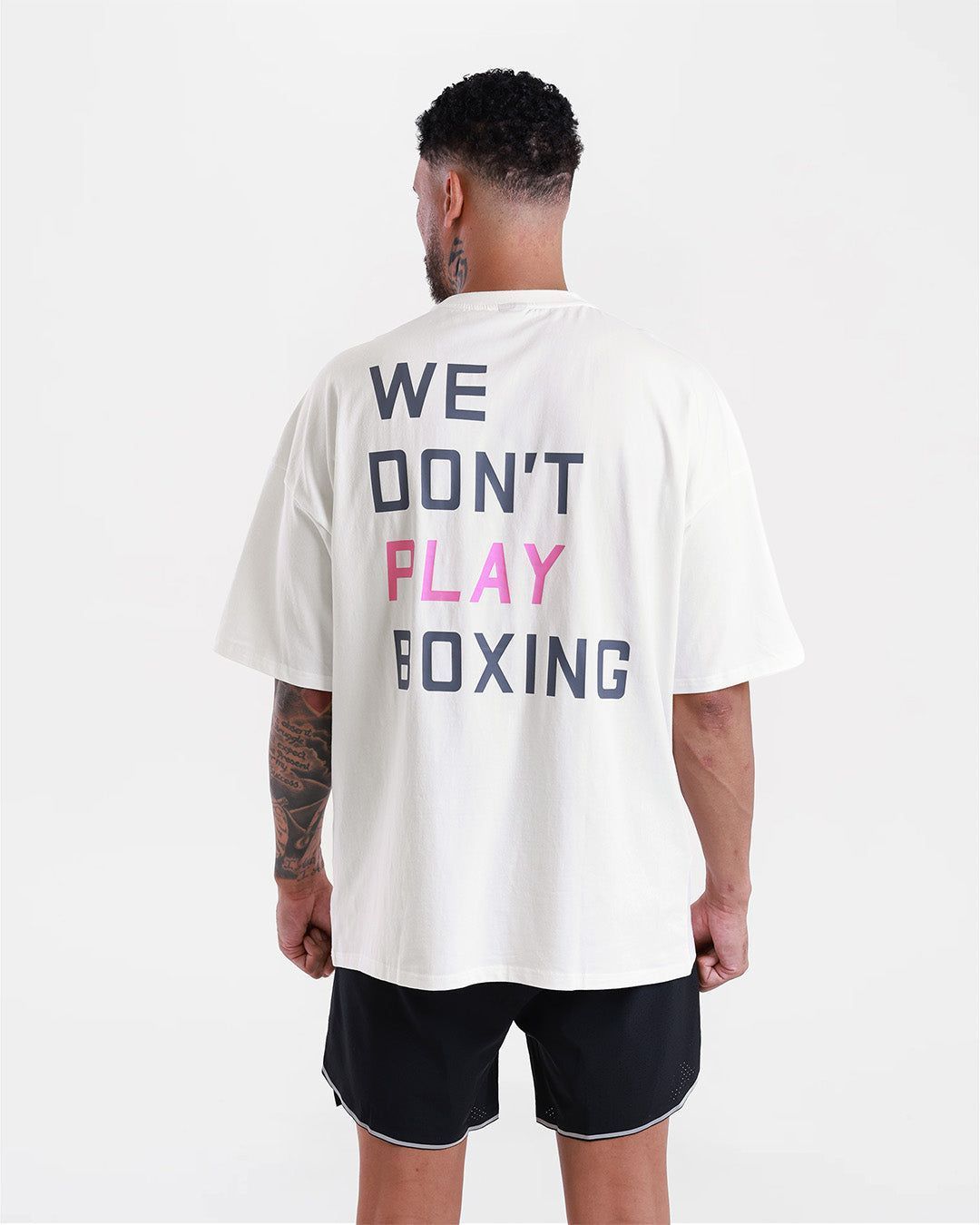 Футболка We Don't Play Boxing Oversized Білий/Рожевий, L